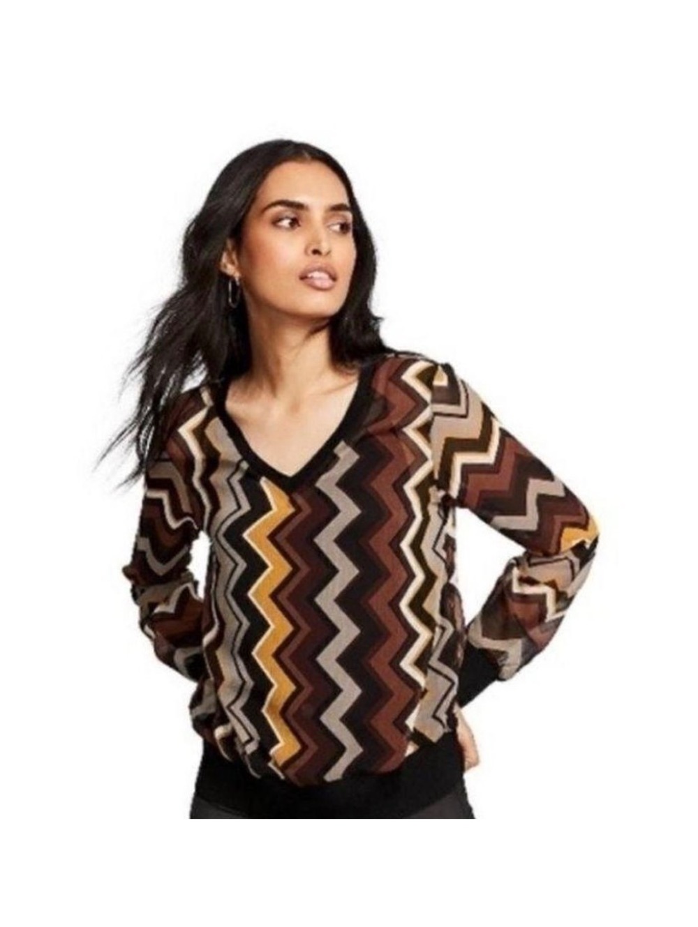 Missoni for Target Women's Zig Zag Long Sleeve V-neck Sheer Blouse SZ Medium